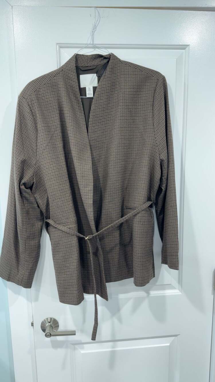 H&M Brown Houndstooth Belted Blazer Jacket XL